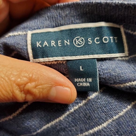 MSRP $40 Karen Scott Cotton Boxstitched Curved-Hem Combo Blue Size L - Picture 4 of 7